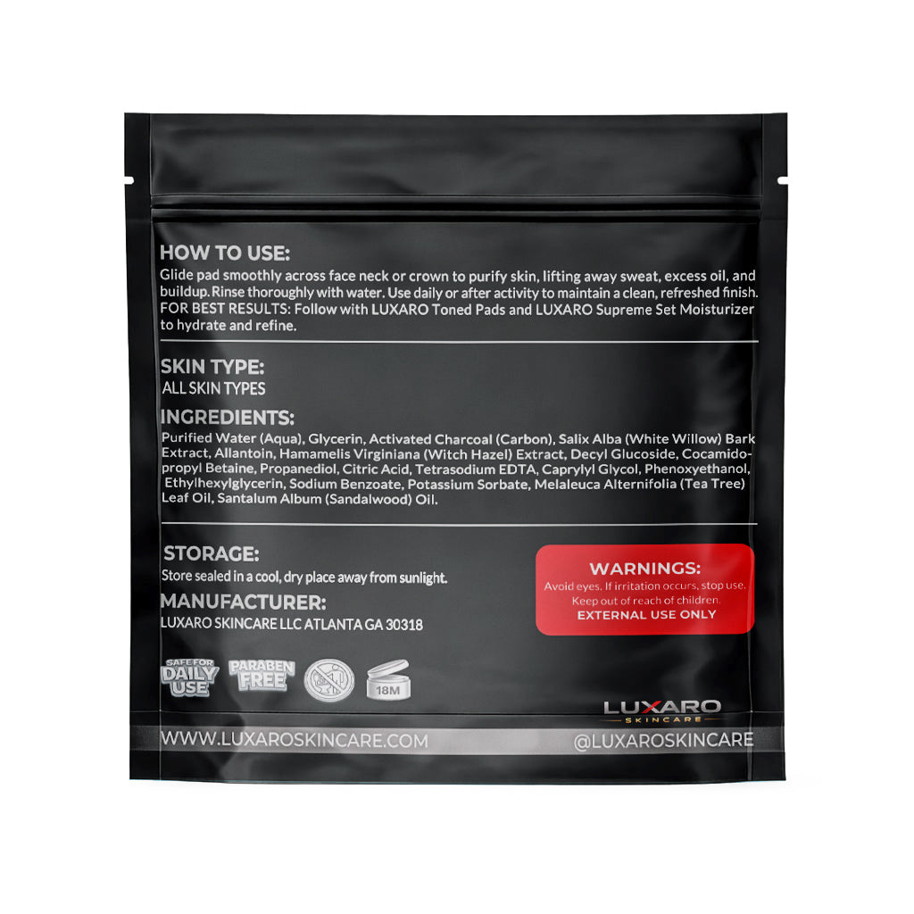 LUXARO Prime Clean Detox Pads 15 count Travel Friendly Pouch – Deep Facial Clean + Oil Control